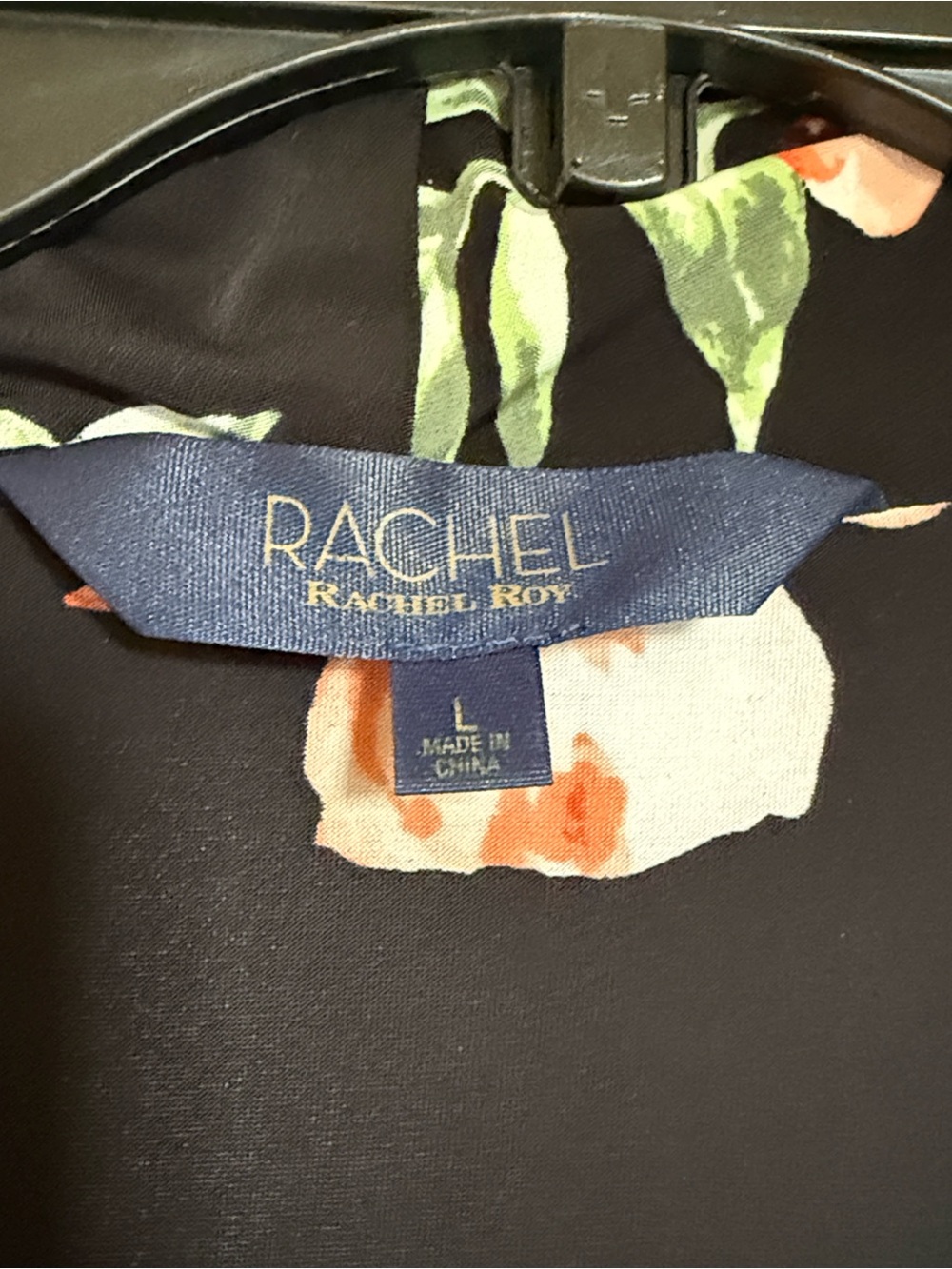 RACHEL Rachel Roy Black Floral Dress with Peach &Green Accents wrap front& skirt - Picture 4 of 7